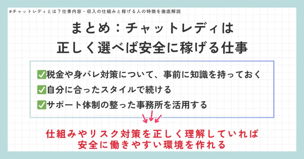 まとめ：チャットレディは正しく選べば安全に稼げる仕事